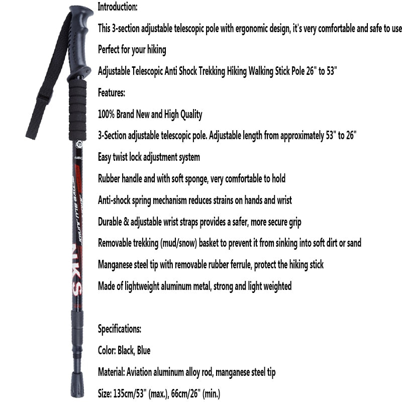 SA 6 color Adjustable Telescopic Anti-shock Trekking Stick Pole